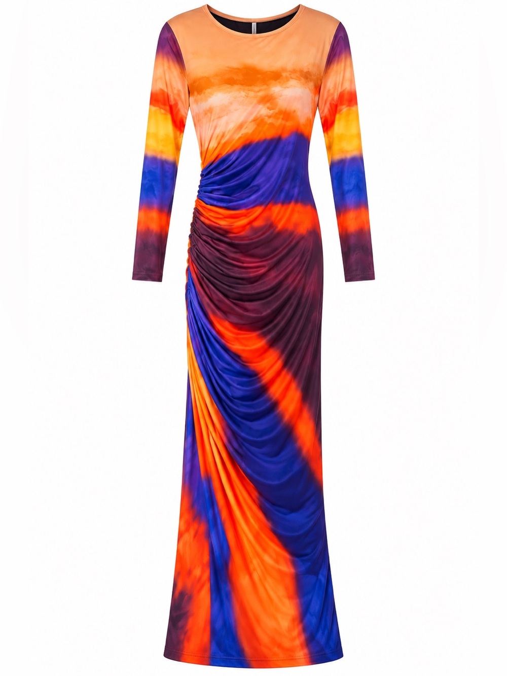 SHEIN Orange Purple Multi-Color Ruched Long Sleeve Maxi Dress